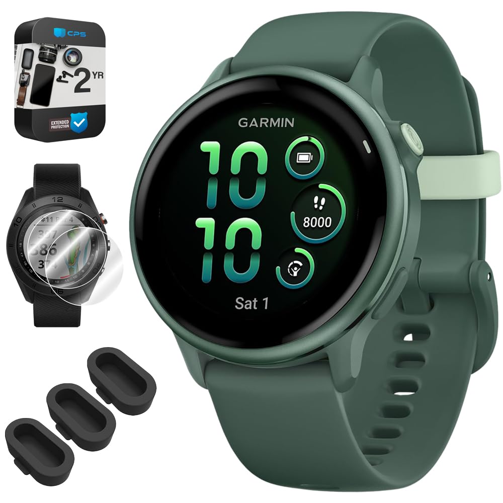Garmin 010-02985-02 VIVOACTIVE 6 Health & Fitness GPS Smartwatch, Jasper Green with Silicone Band Bundle with 2 YR CPS Enhanced Protection Pack,
