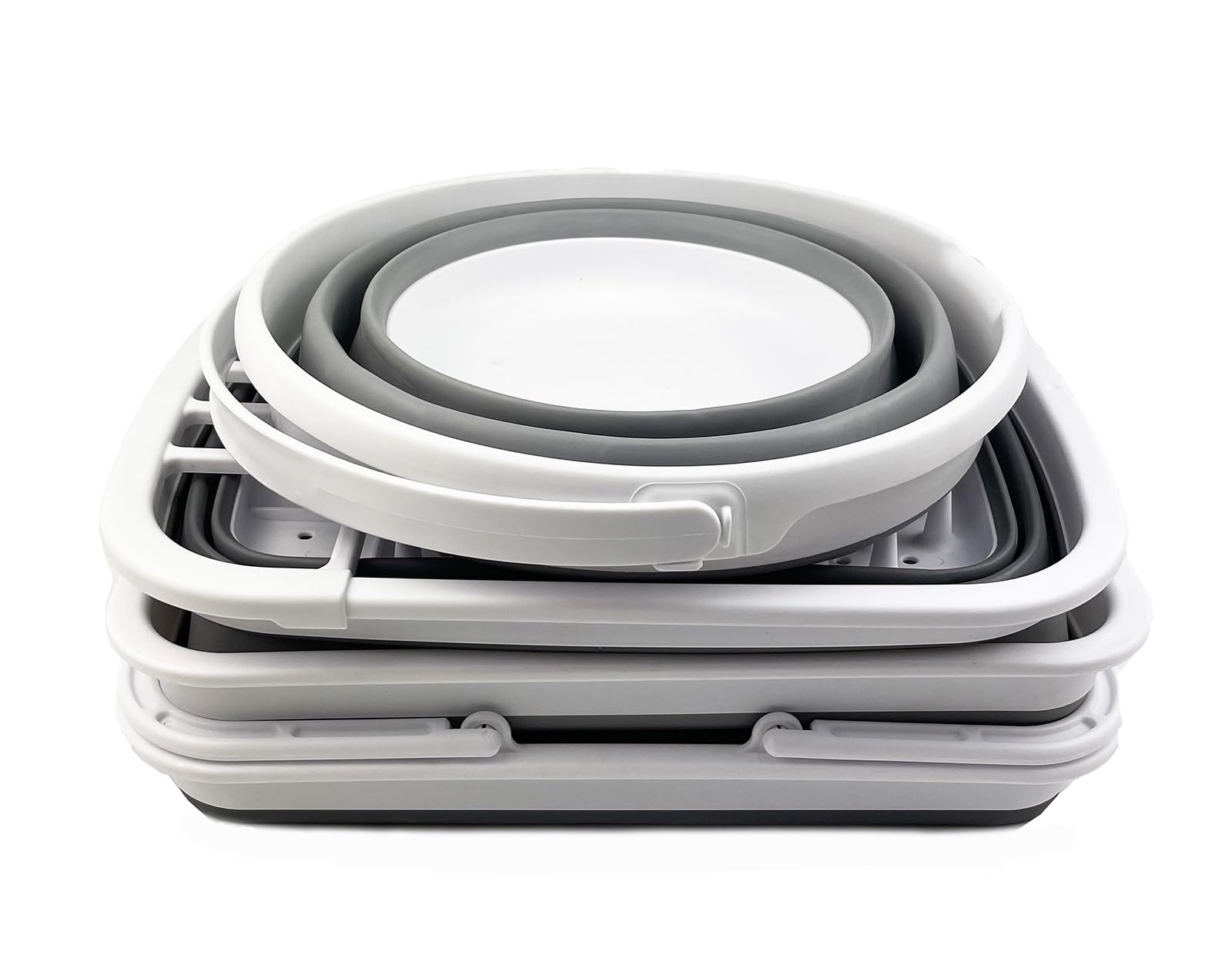 SAMMART Combo Zusammenklappbares Spülset, Eimer, Abtropfgestell, Geschirrwanne und Wäschekorb mit Griff – platzsparend, Camping-Set (Gray/Stahl Grau/Grau(4er-Set))