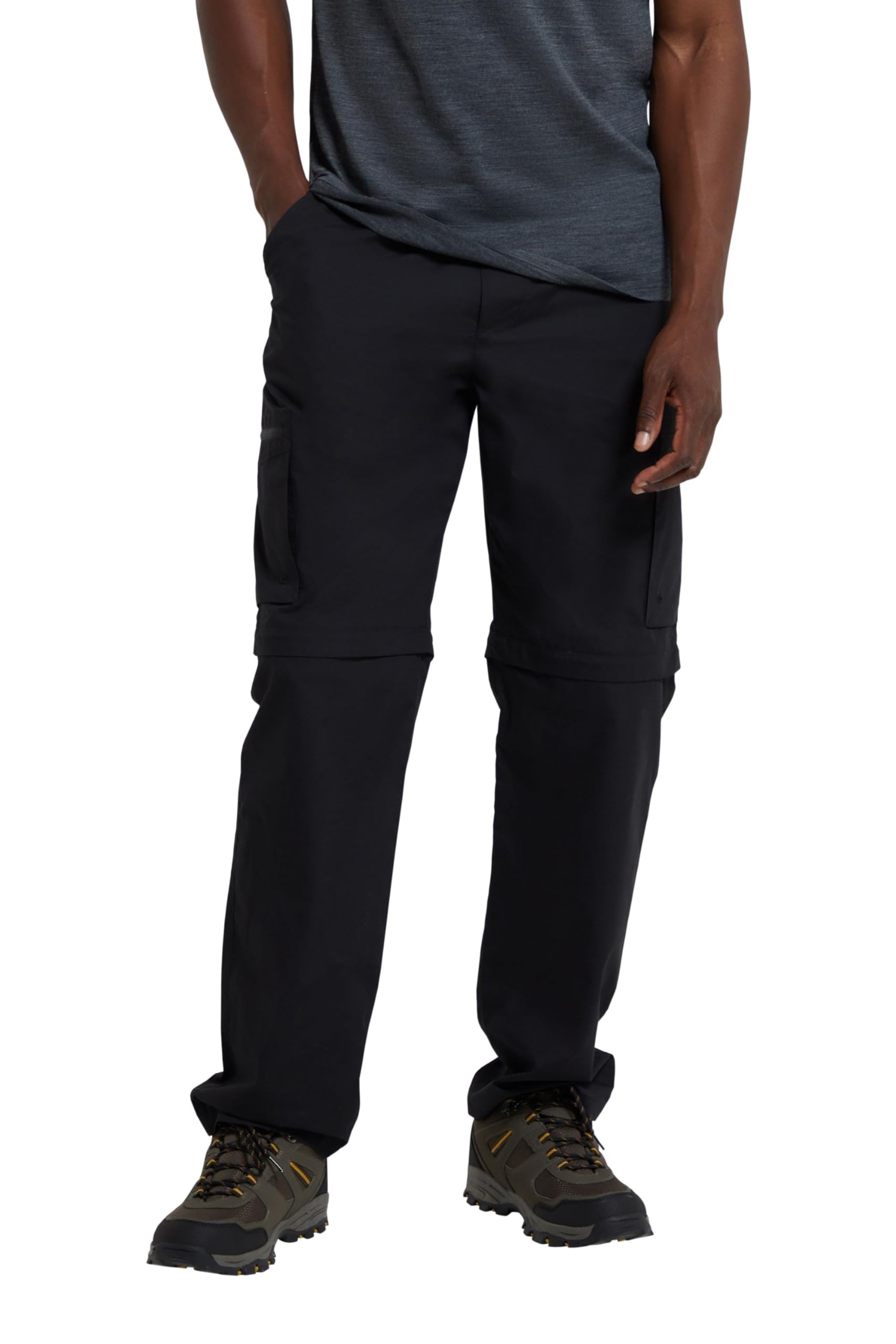 Mountain Warehouse Men's Black (Regular Length) Trek Convertible Trousers - Knee Zip Hiking Pants, Lightweight Trousers, Adjustable Pants, Casual Bottoms - Spring Summer, Travelling W32