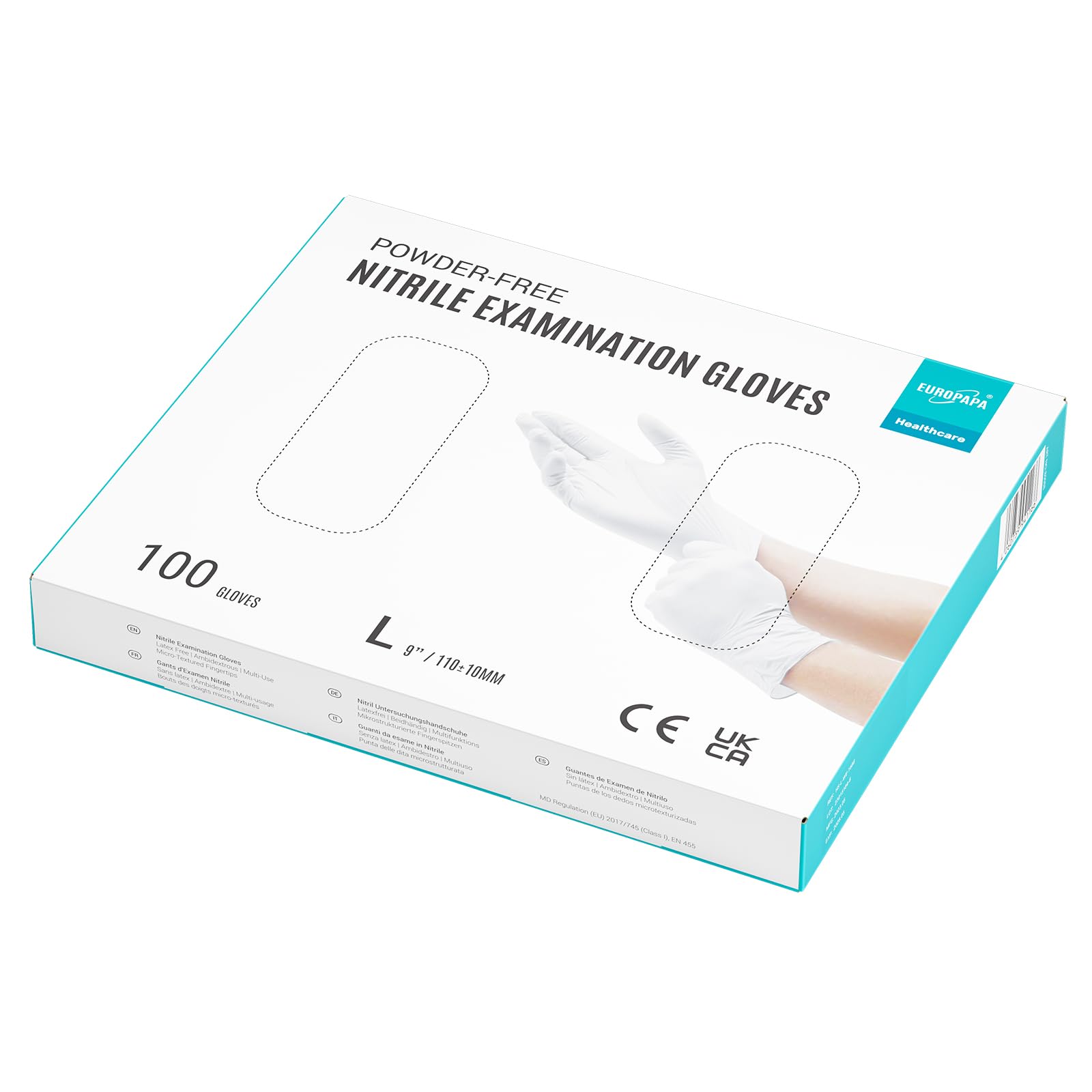 EUROPAPA® - 100 Guanti Monouso In Nitrile, Senza Lattice, Non Sterili (L, Bianco)