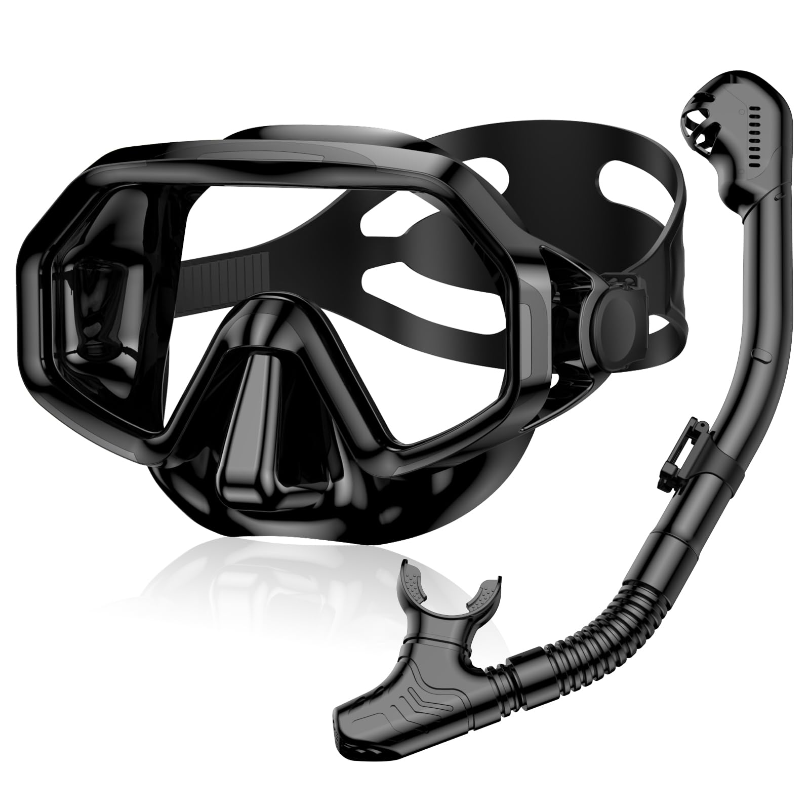 Snorkel Set Adults, Anti-Fog Panoramic Swim Goggles with Dry Top Snorkel, Snorkelling Packages for Snorkeling, Swimming & Scuba Snorkeling