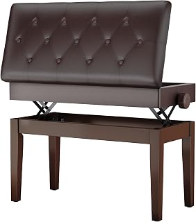MAMIZO Banqueta Piano Regulable Altura 72x33x58CM, Banco Piano con Espacio Almacenamiento, Silla Piano, Banqueta Piano Carga Máxima 200KG, 4 PCS Patas Piano Madera Maciza, Marrón Oscuro