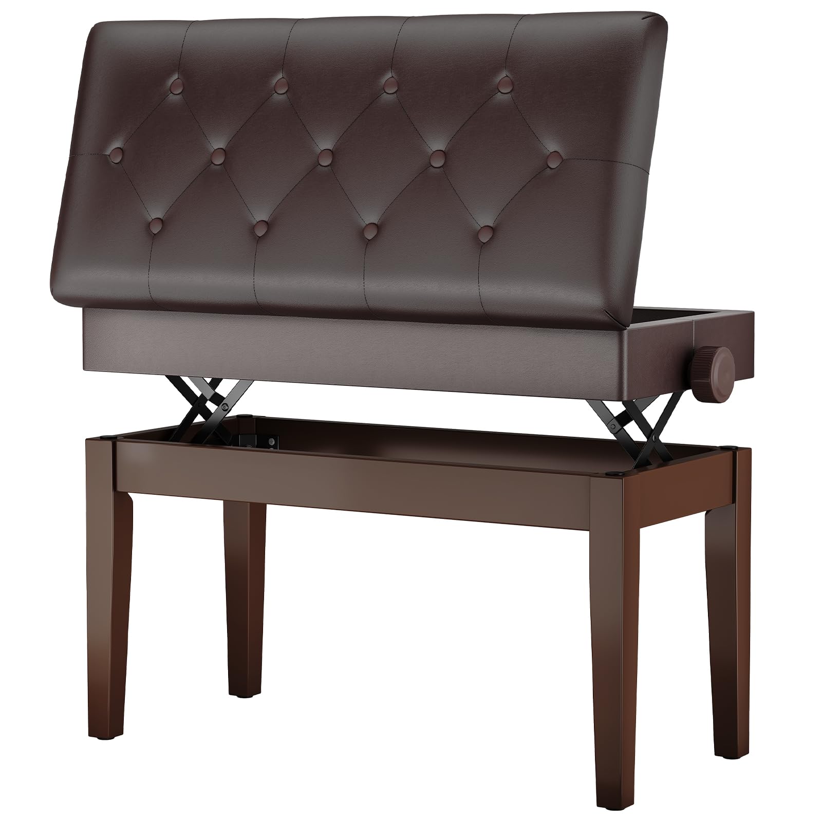 MAMIZO Tabouret Piano, Siege Piano avec Espace Rangement, Réglable Hauteur 72x33x58cm, Banc Piano avec Coussin Cuir PU, Tabouret Piano Charge Maximale 200kg, 4 PCS Pieds Piano Bois Massif, Brun Foncé