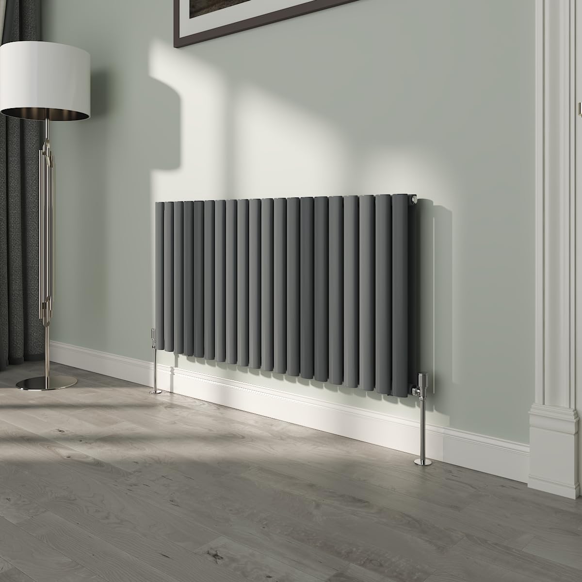 NRG 600x1180mm Oval Column Designer Radiator Double Panel Bathroom Central Heating Anthracite โ image 1