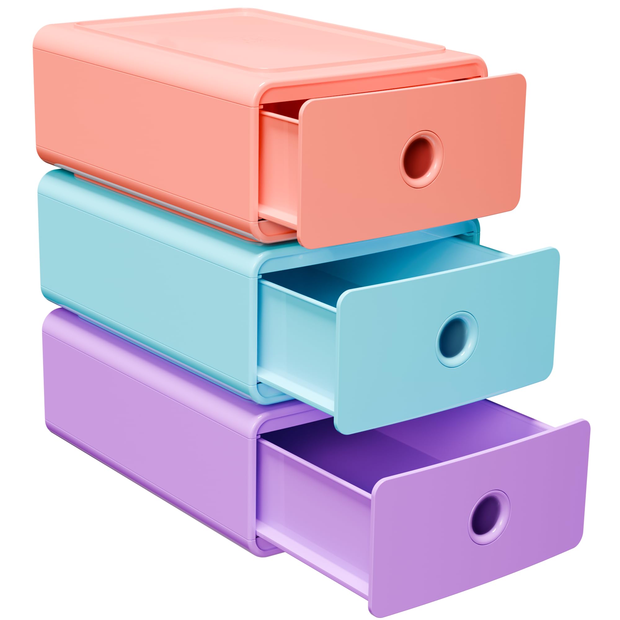 Exacompta - Réf. 315707D - Carton de 3 modules de classement Tiny Box 1 tiroir Candy Tidy superposable - Dimensions extérieures : Profondeur 19 x largeur 26,5 x Hauteur 10 cm - Couleurs assorties