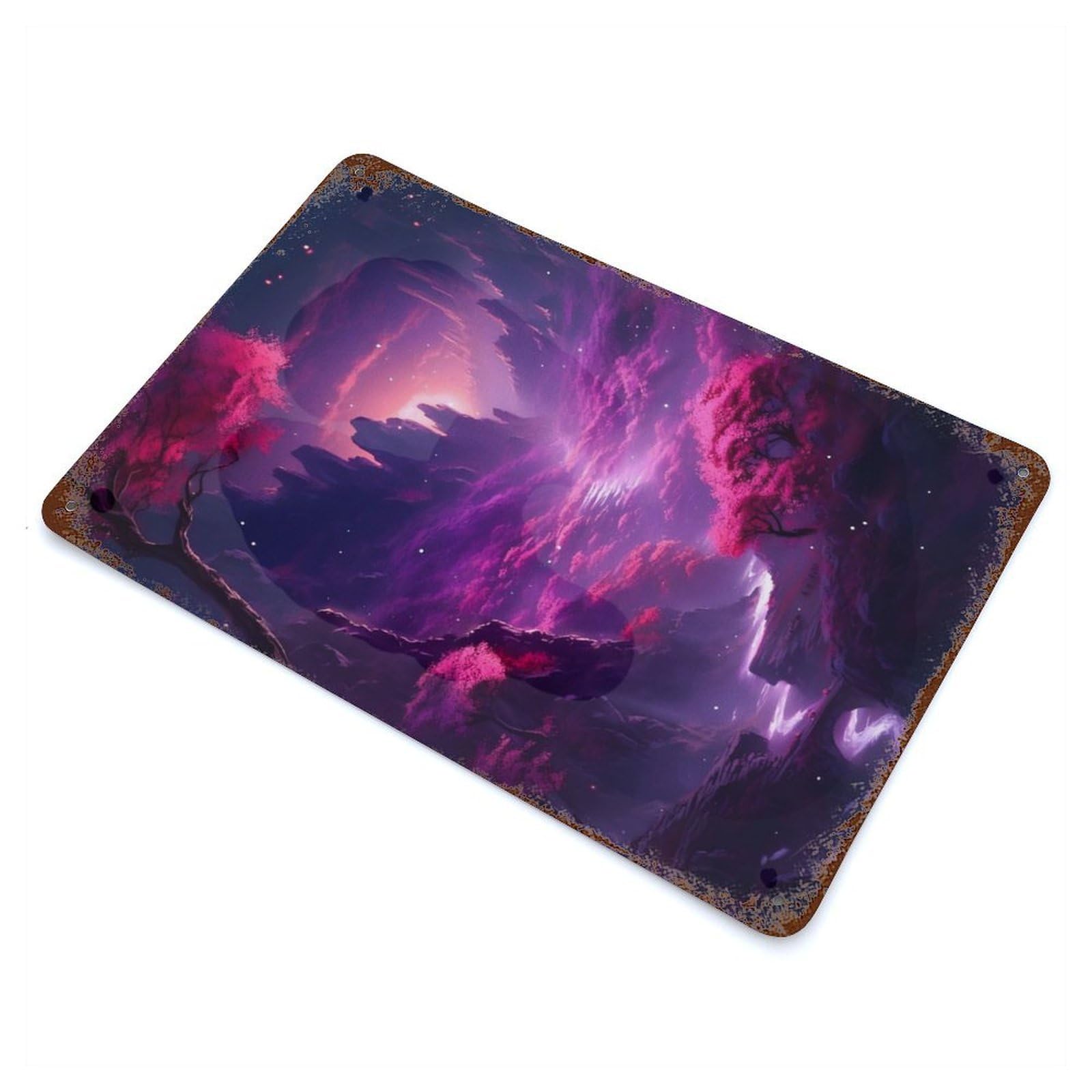 Magenta Fantasy Nature Aged Metal Wall Plaque 11.8"x7.9", Industrial Home Decor for Pub, Kitchen And Man Cave Decor