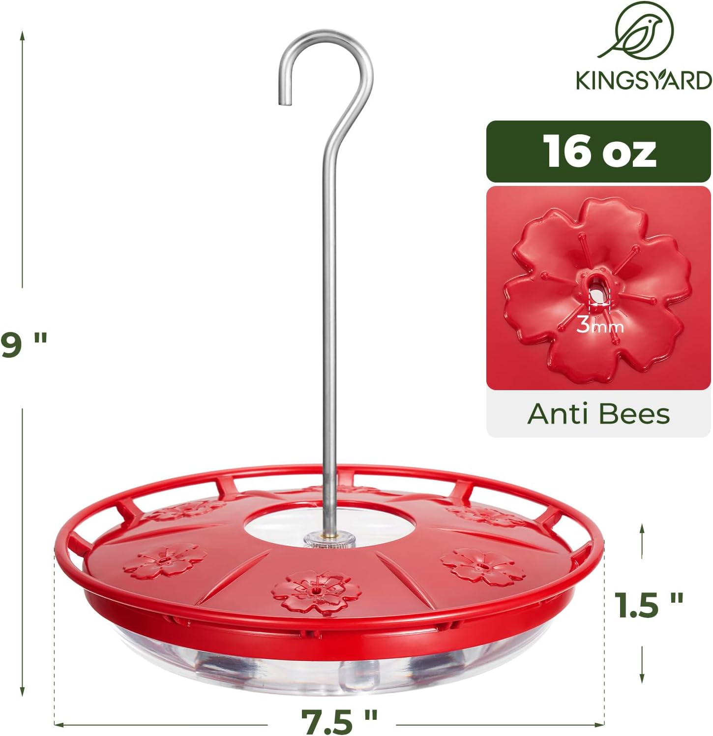 Kingsyard 16 OZ Hummingbird Feeders for Outdoors Hanging, 6 Bee Proof Feeding Ports Humming Nectar Bird Feeder, Ant Moat Easy to Refill & Clean Leak-Proof, Garden Décor Gifts for Women Mom - Image 6