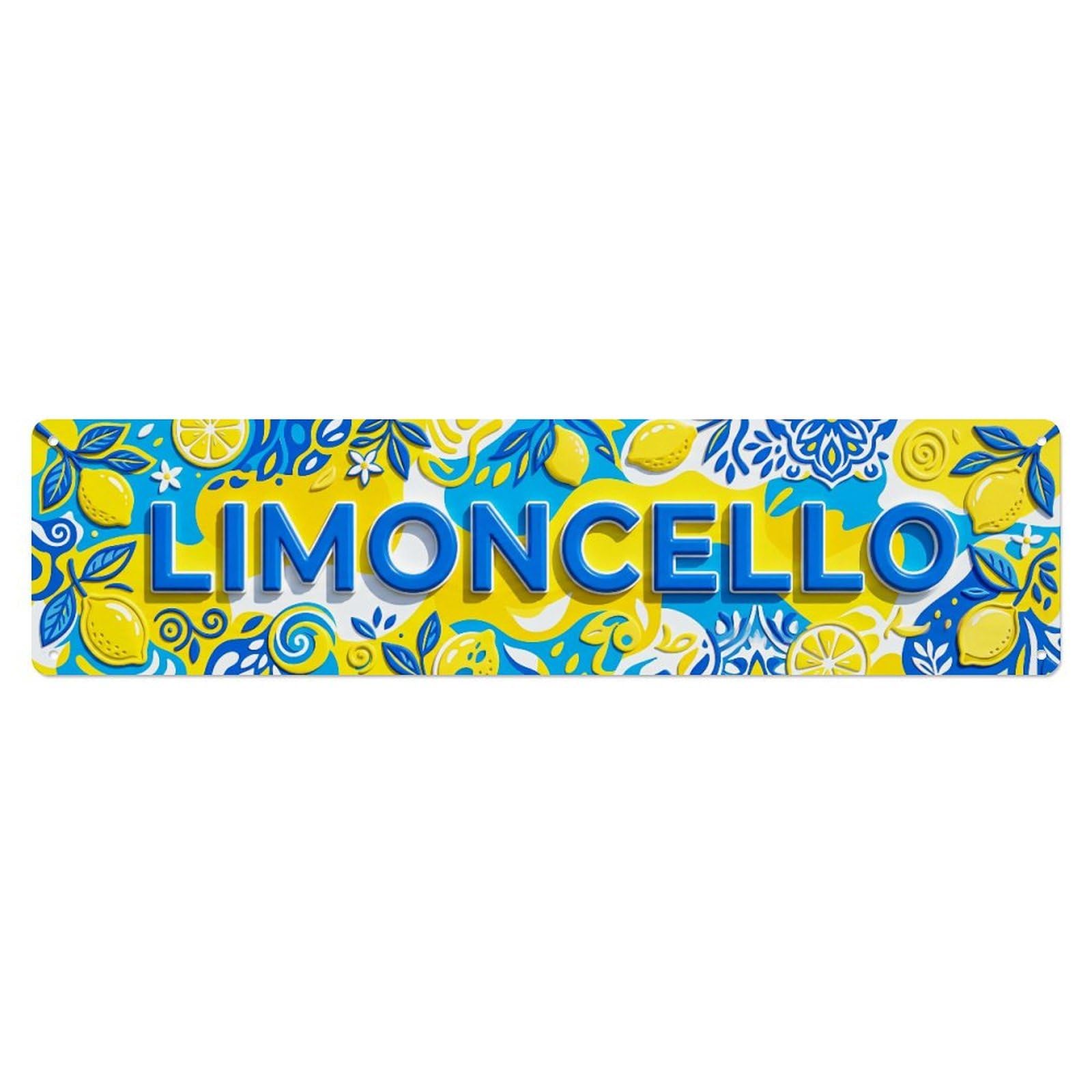 Limoncello Raised Vinyl Lemon Metal Tin Skinny Sign Plaque Wall Decor for Cafe, Club Bar, Office, Home Garden Metal Poster 4x16Inch
