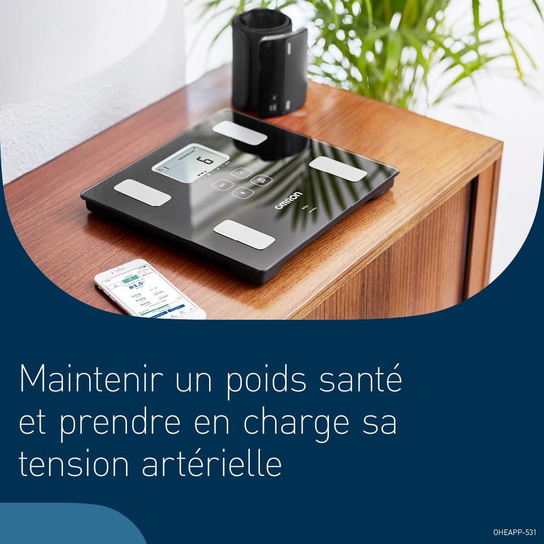 OMRON VIVA, balance pour mesurer poids, graisse viscérale, muscles, métabolisme, IMC avec résultats précis et synchronisation Bluetooth via l'application OMRON Connect
