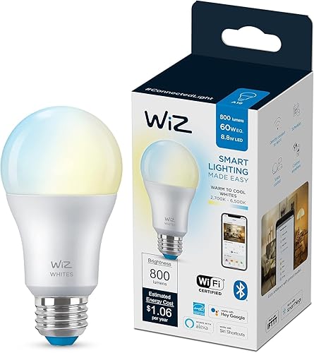 WiZ - Bombilla inteligente LED A19 de 60 W, paquete de 6, E26, para interiores, se conecta a tu Wi-Fi existente, controla con voz o aplicación +