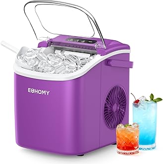 EUHOMY Countertop Ice Maker Machine with Handle, 26lbs Per Day, 9 Ice Cubes Ready in 6 Mins, Auto-Cleaning Portable Ice Maker with Basket and Scoop, for Home/Kitchen/Camping/RV (Purple)