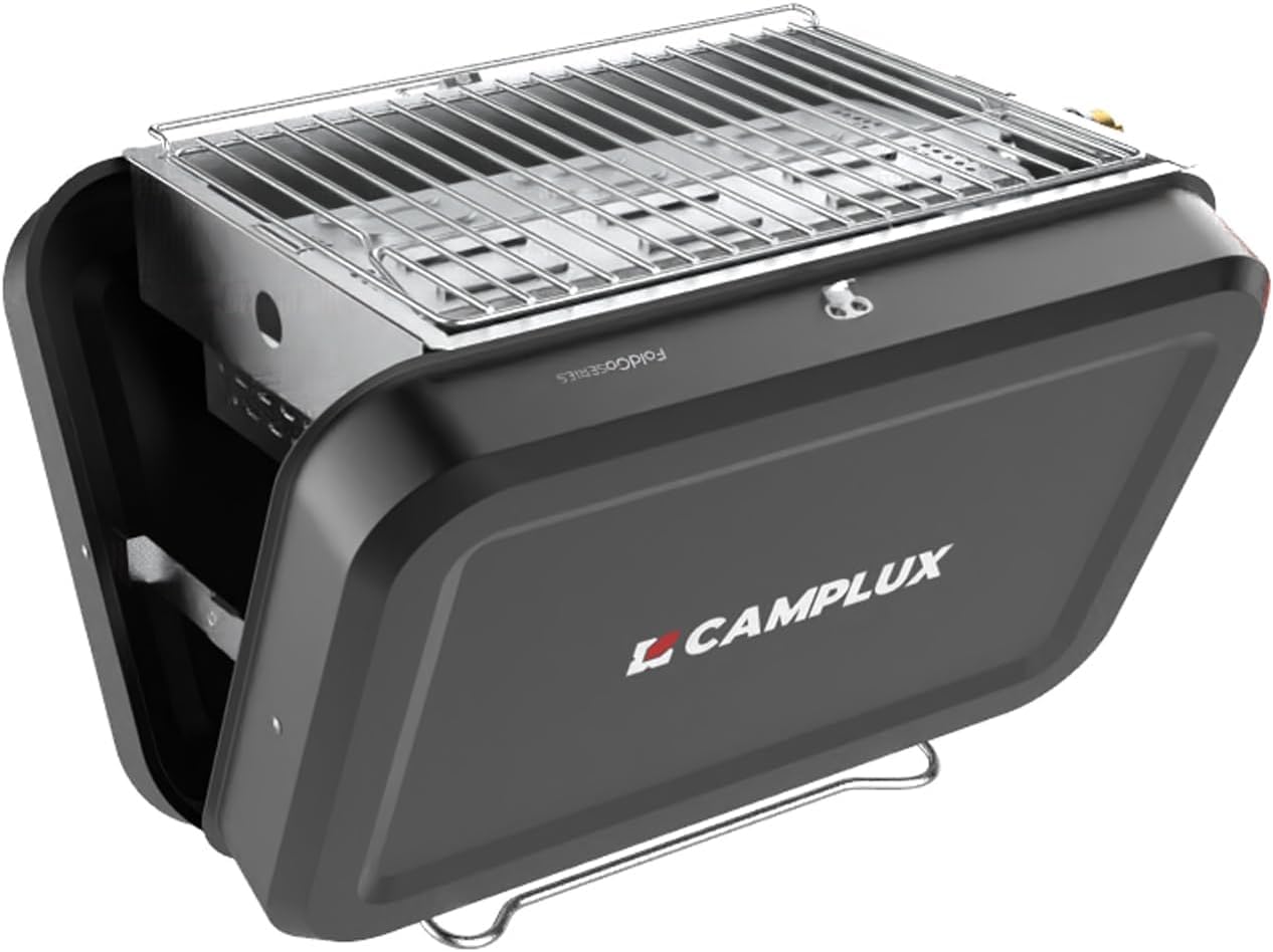CAMPLUX FoldGo FG16GB grill gazowy i węglowy, mały, składany grill kempingowy, przenośna kuchenka gazowa na balkon, do ogrodu, na wędrówki, FG16GB