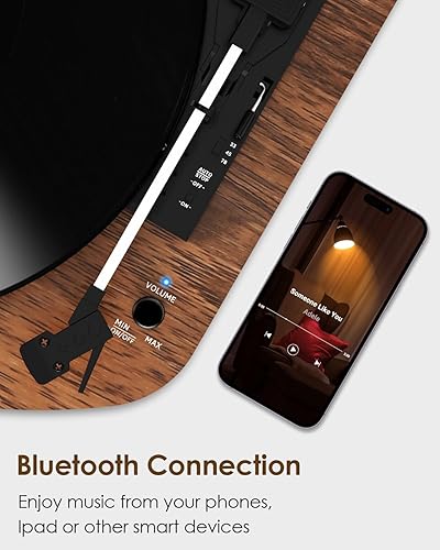 Miniatura 4 de Reproductor de discos de vinilo con altavoces estéreo duales, tocadiscos de transmisión por correa con entrada Bluetooth, reproducción de 3