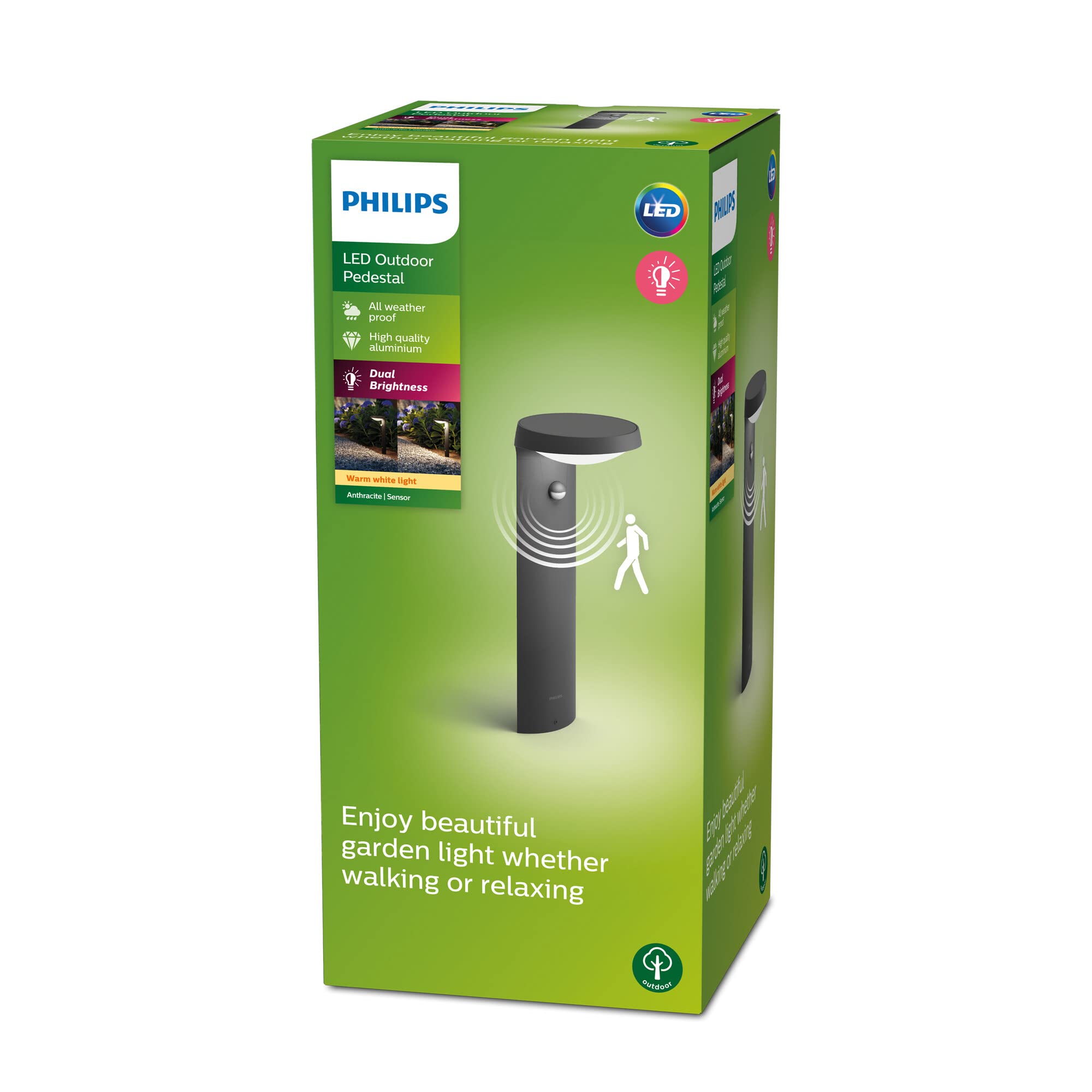 Philips Tyla Outdoor Sockelleuchte (9 W), wetterfeste Außenleuchte mit Bewegungsmelder und warmweißem Licht, energiesparende LED Beleuchtung, anthrazit, Warmweiß