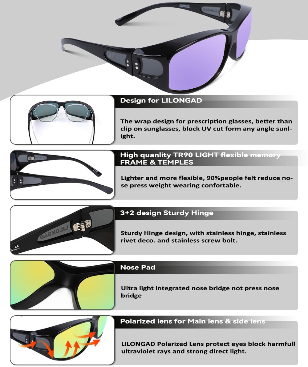 Polarized Fit Over Glasses Sunglasses for Men Women, Wrap Around Sunglasses UV400 for Driving Outdoor Activities - Image 5