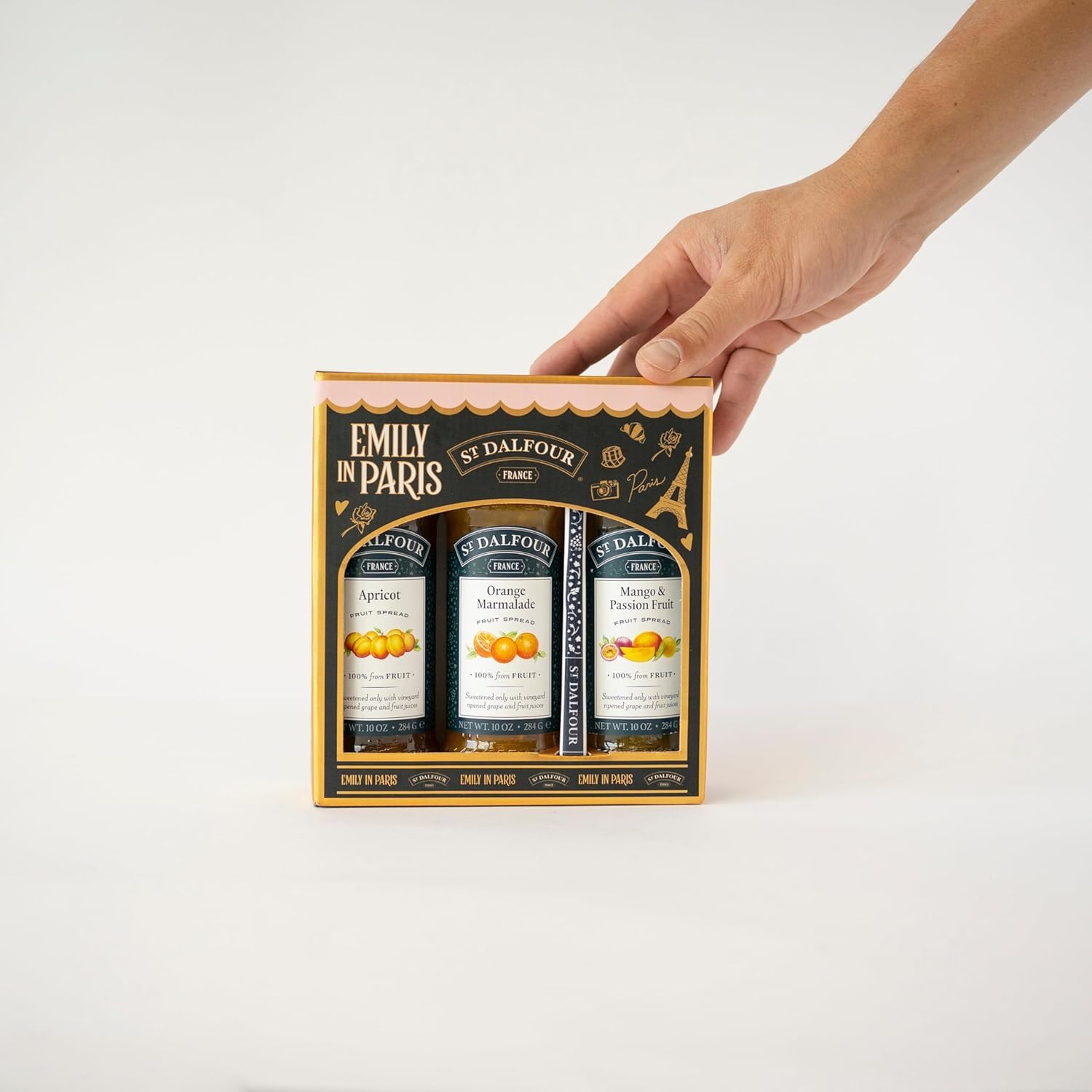 St. Dalfour Coffret Confiture – Édition Emily in Paris – 100% fruits, sans sucre ajouté, sans gluten – 3x284g (Abricot/Orange/Mangue-Passion) - 5