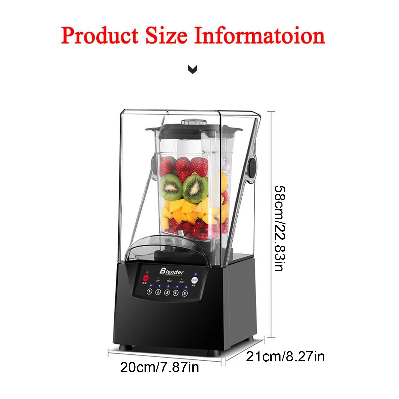 Cichy Komercyjny Blender Z Dźwiękoszczelną Osłoną 2 L, Cicha Maszyna Do Gotowania Z Pękniętą Ścianą Z 5 Zaprogramowanymi Ustawieniami, Ciche Profesjonalne Blendery Blender Do Lodu Do Koktajli