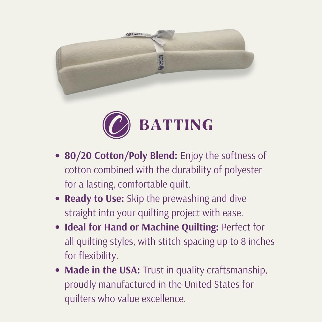 Choice Supreme Batting - 80/20 Cotton/Poly Blend - Made in The USA - Crib Size (46.5