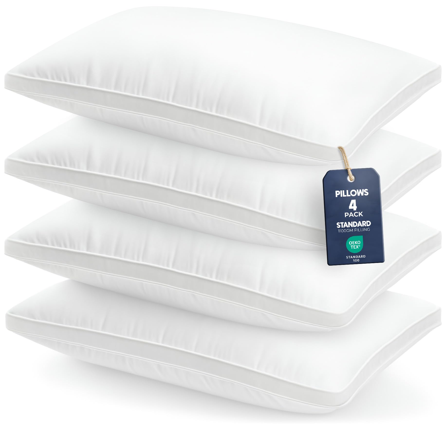 Utopia Bedding Pillows 4 Pack Standard Size, (White) Hotel Quality Pillows, Brushed Fabric, Bed Pillow for Back, Stomach or Side Sleepers 50 x 75 cm (20 x 30 Inch) — image 1
