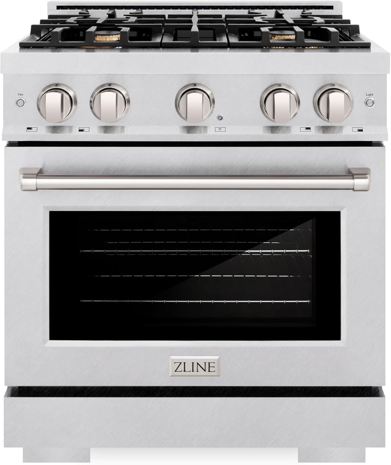ZLINE 30 in. 4.2 cu. ft. Select Dual Fuel Range with Gas Cooktop and Electric Convection Oven in Satin Stainless Steel with 4 Brass Burners (HDRS-BR-30)