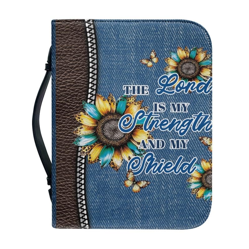 Kuiaobaty Sunflower PU Leather Carrying Book Case Bible Protective with Handle,Retro Butterfly Christian Art Gifts for Mother,Father,Wife,Kids
