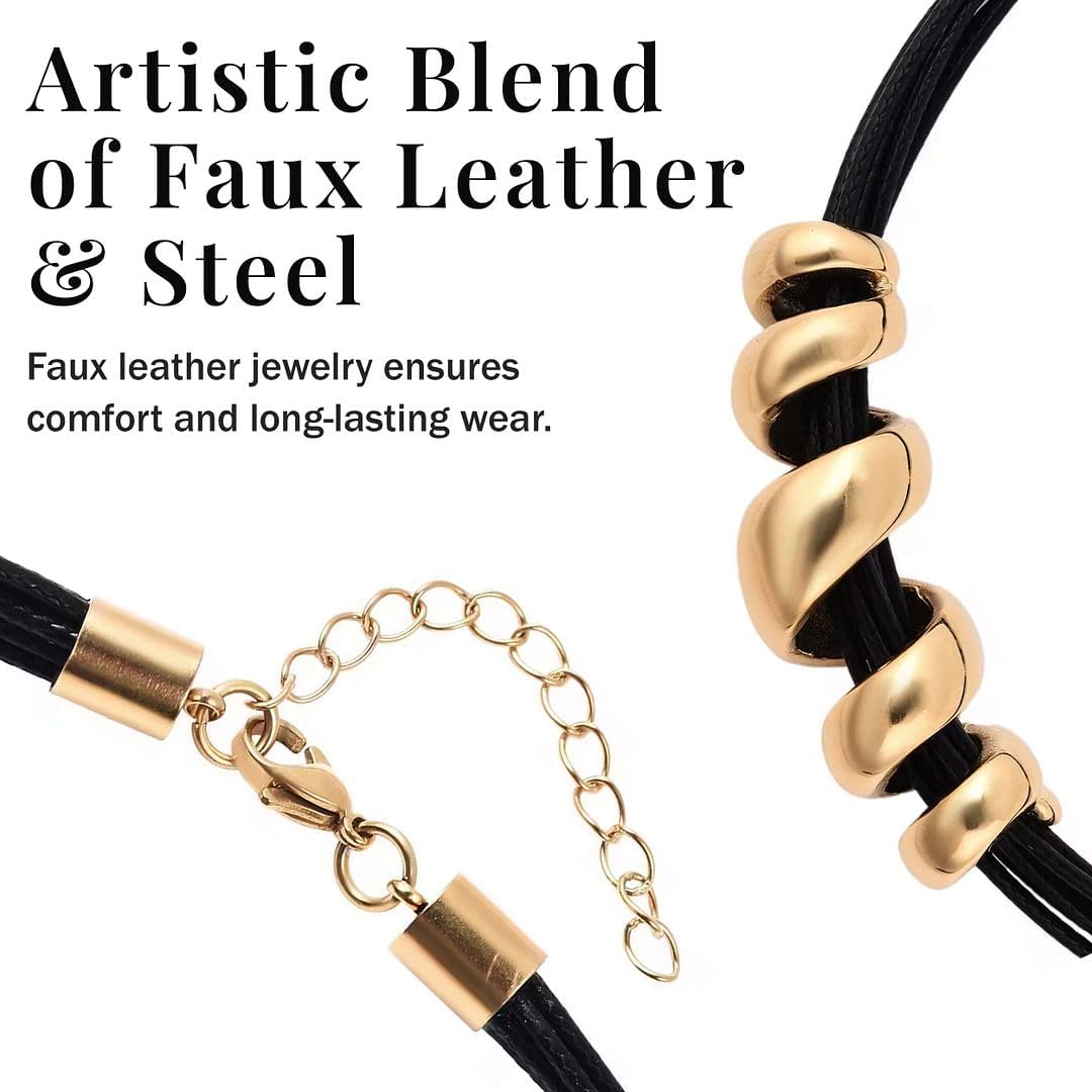 SHOP LC Leather Cord Choker Necklace for Women 16" & Cuff Bracelet 7" - Faux Boho Necklace Set Adjustable Lobster Claw Rope Jewelry Gifts