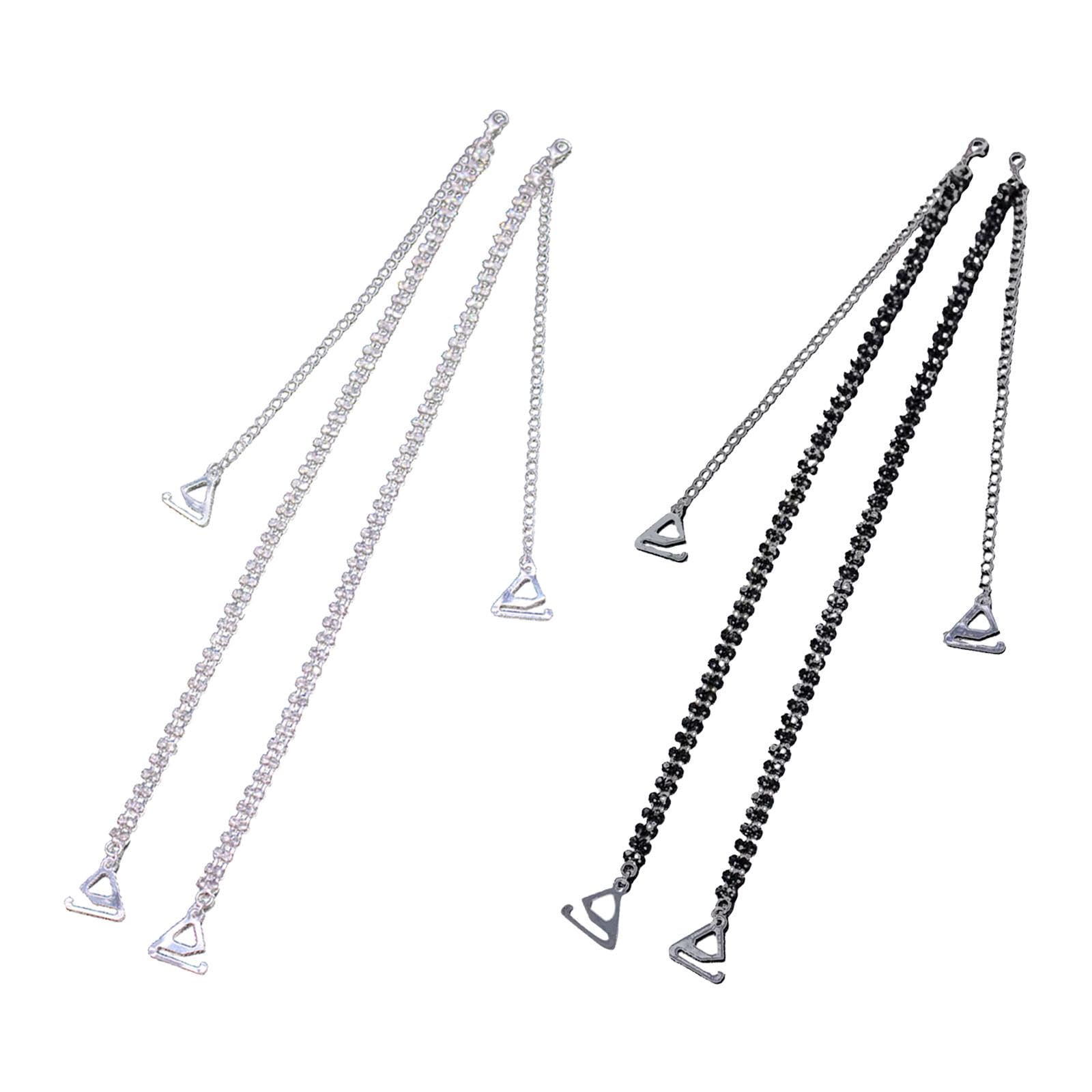 2X Bra Shoulder Strap Tank Tops Women Girls Halter Tops Rhinestone Bra Strap Silver Hook 1.8cm-image-5