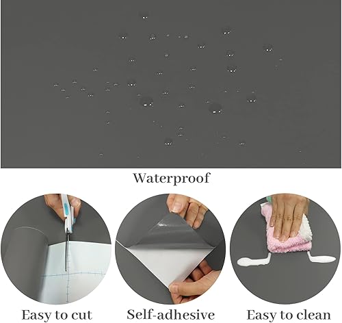 Miniatura 8 de VaryPaper Papel tapiz de 15.7 x 78.7 pulgadas, moderno, color gris, autoadhesivo, extraíble, decorativo, impermeable, para armarios, estantes,