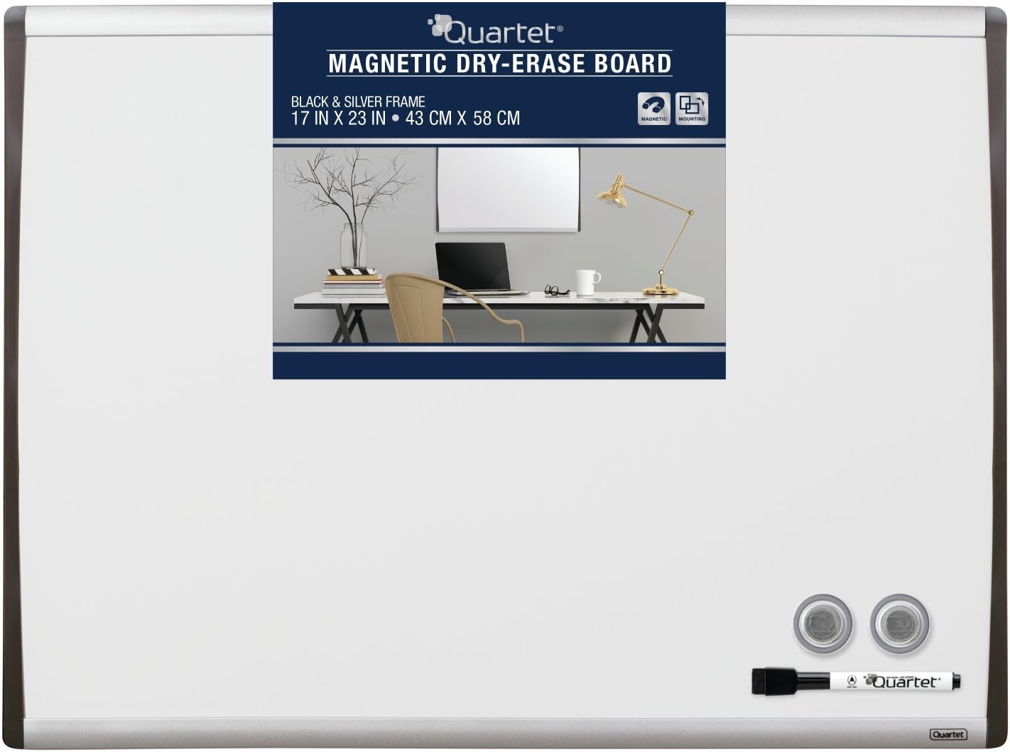 Quartet Magnetic Whiteboard, 17" x 23" Dry Erase Board, White Board, Black/Silver Frame (79371)