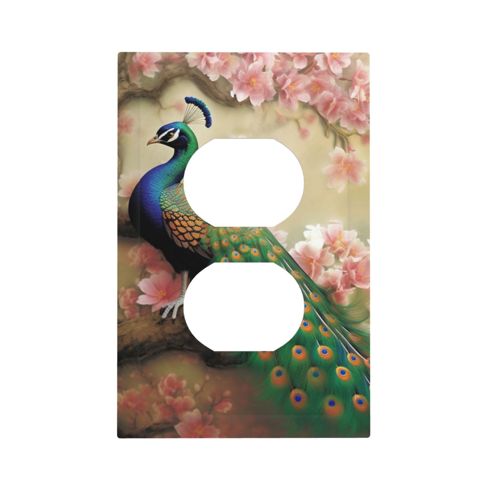 1-Gang Decorator Wall Plate Oriental Peacock on Flower Tree Light Switch Cover Single Gang Receptacle Outlet Wall Plate Mid Size 5" x 3" Wallplate Unbreakable Polycarbonate Outlet Faceplates Covers