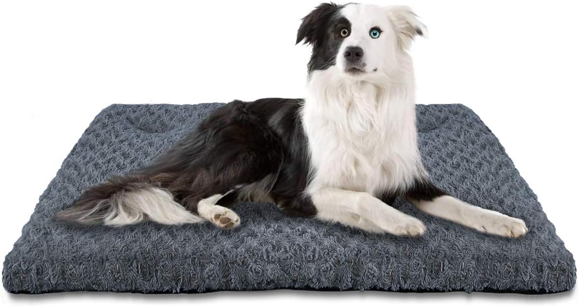 INVENHO Dog Bed Kennel Crate pad Comfortable Soft Anti Slip Washable for Large Medium Small Dogs and Cats(Blue,35''x23'')