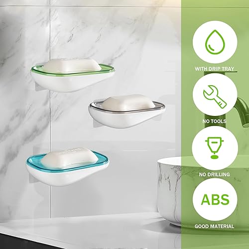 Miniatura 6 de Jabonera de 2 piezas de alta calidad, elegante e impermeable para montar en la pared, con diseño de drenaje, mejora la decoración de tu baño,