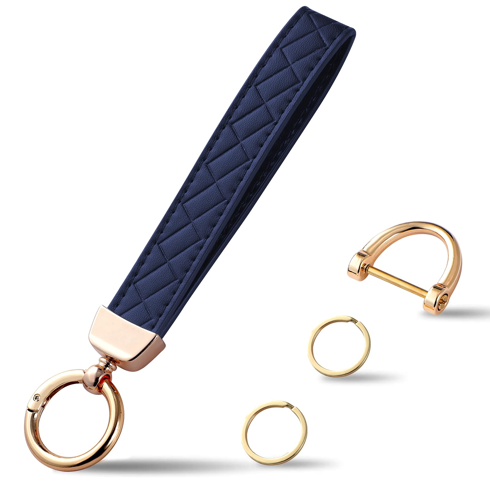 Weixiltc Leather Wristlet Keychain, Car Key Chain Holder with 2 Key Ring & Anti-Lost D Ring, Key Fob Wristband for Women