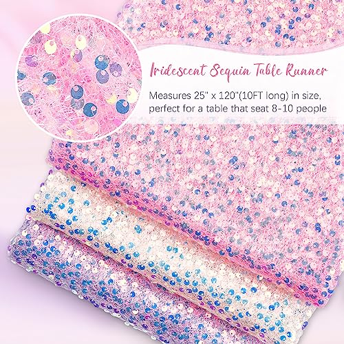 Queendream PINK TABLE RUNNER 10Ft Glitter Iridescent Sequin Table Runner 25X120 Inches For Bridal Baby Shower Girls Birthday Party Sweetheart Table Decorations thumb #5