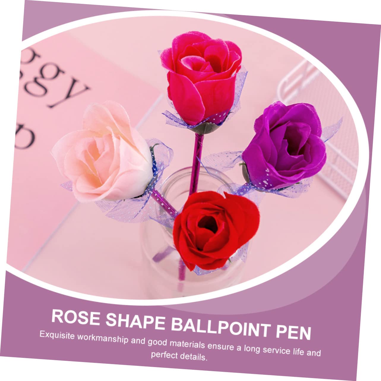 VILLCASE Lot De 4 Stylos À Bille En Forme De Rose Stylos De Signature Fantaisie Papeterie De Bureau Stylos Décriture Créatifs Matériaux Compacts Et Légers 20 Pièces X 4