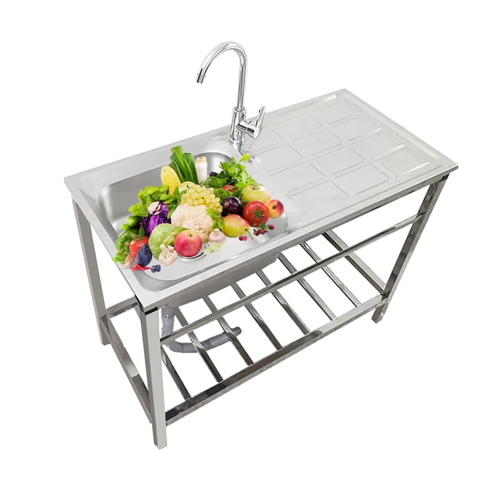 TAXXII Stainless Steel Utility Sink with Faucet - Single Bowl Workstation for Restaurant Laundry Garage Kitchen Bar Freestanding Outdoor Tub Set Shelves