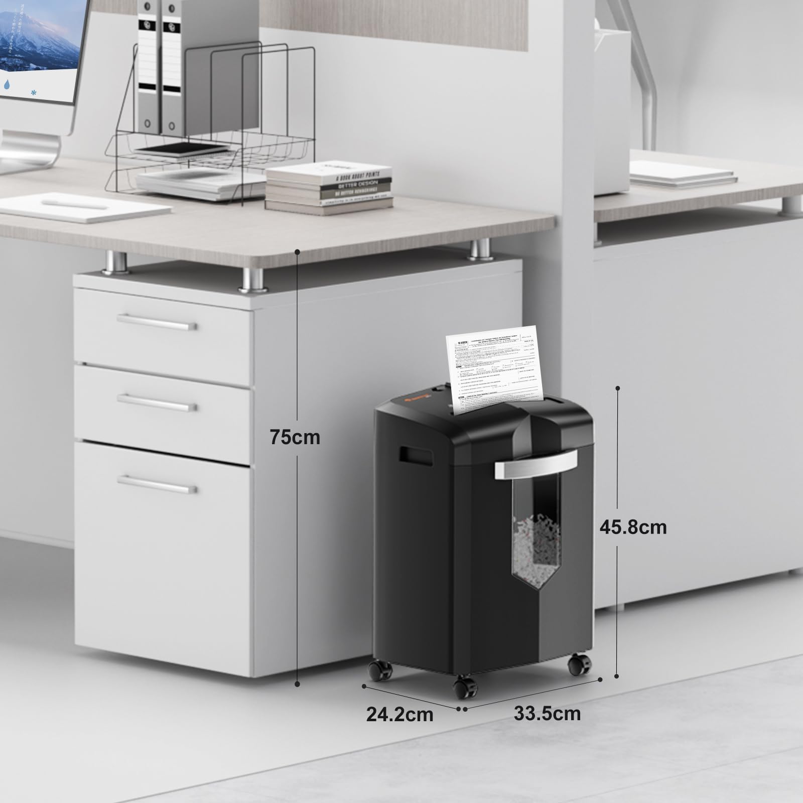 Bonsaii trituradora de Papel de 15 Hojas, destructora de Papel P4, Puede triturar CD, Tarjetas de crédito y Grapas, prevención de Atascos de Papel, un contenedor de 20L y Ruedas con Frenos(C267-A)