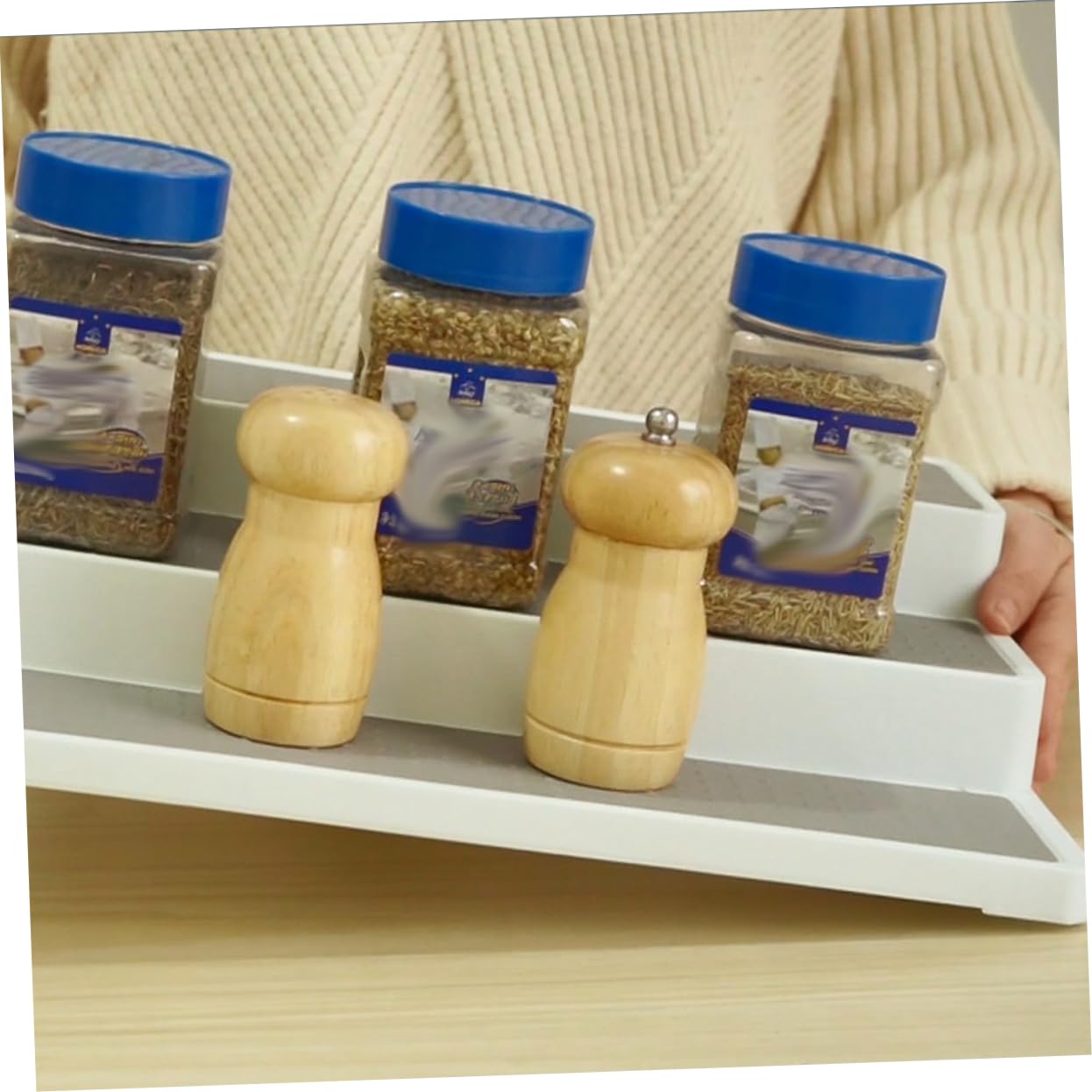 Étagère à Épices à 3 Niveaux en Pp, Lot de 2 pour Rangement la Cuisine | Organisateur de Placard, Adapté aux Grains et Savons, Usage la Cuisine ou Garde-manger