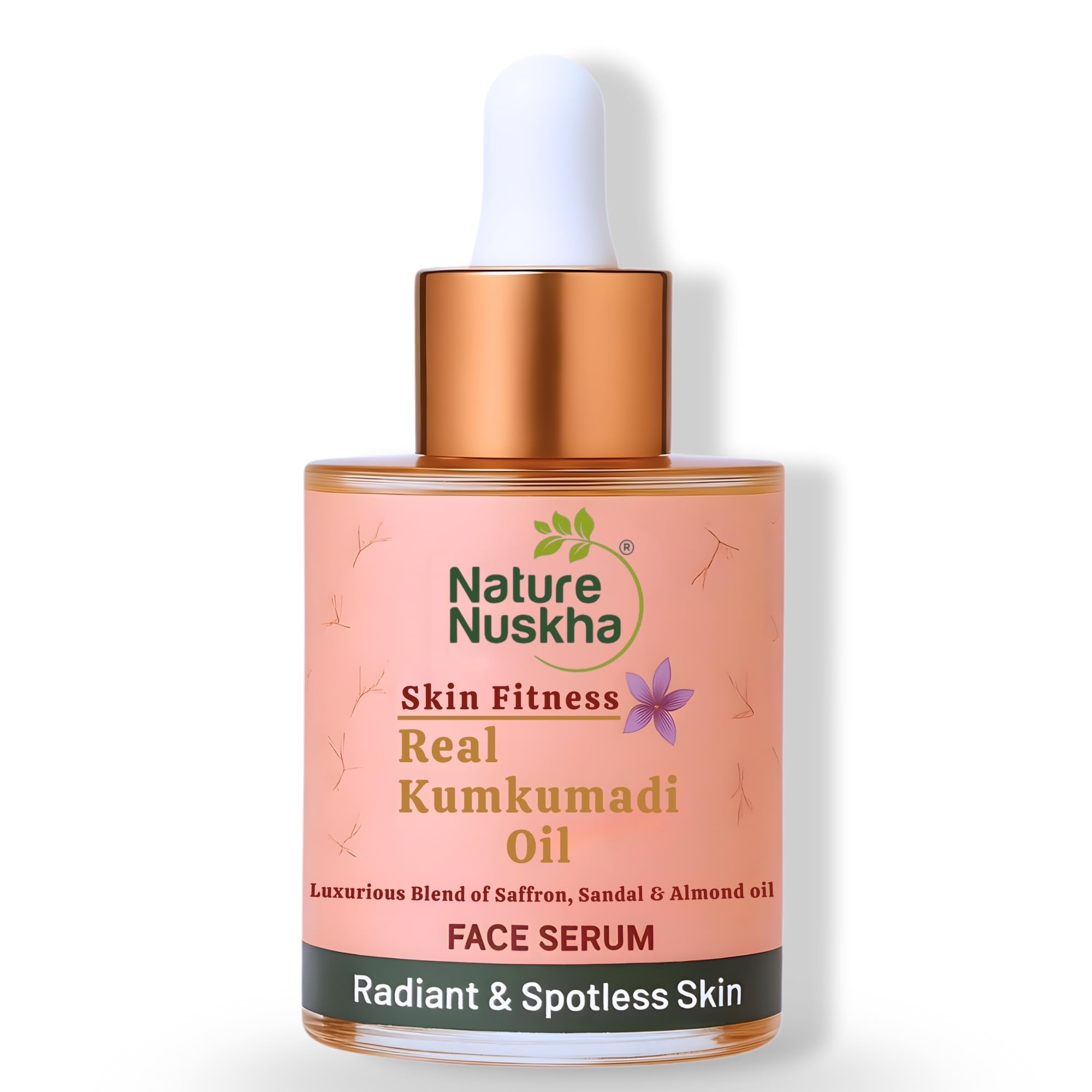 Nature Nuskha Real Kumkumadi Oil 25ml-Anti-Ageing Face Serum with Niacinamide, Folic acid, Vitamins E & C-For Men and Women-Kumkumadi Tailam-Reduces Dark Spots, Evens Skin Tone, Improves Brightness,Makes Skin Soft and Supple 25ml (Pack Of 1)