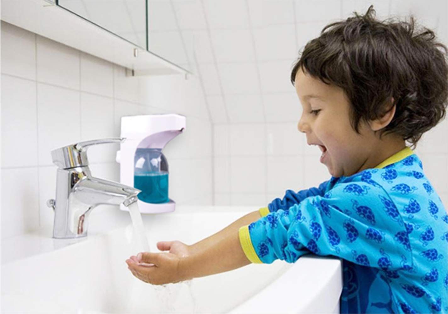 Dispenser di Sapone da Cucina per Bagno Touchscreen A Parete con Dispenser di Sapone Liquido da 500 Ml Bianca