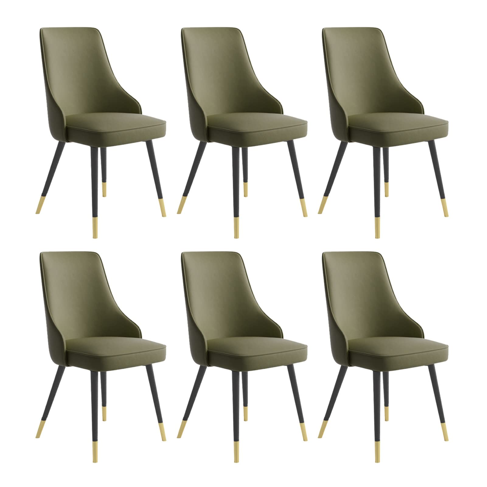 SJIALEN Dining Chairs Set of 6, Water Proof PU Leather with Metal Legs Living Room Side Chairs Kitchen Lounge Counter Chairs Kitchen Chair (Color : Army Green, Size : Black Gold feet)