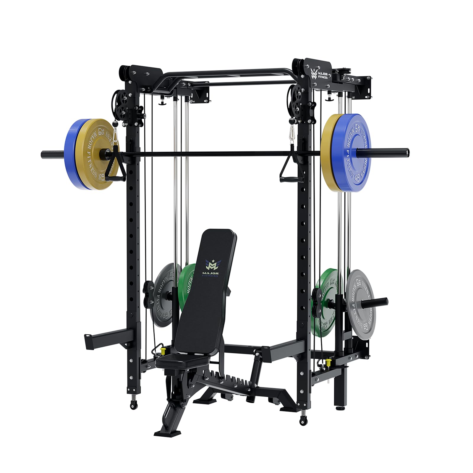 MAJOR FITNESS F35 Folding Power Rack 4-in-1 Home Gym with Cable Pulley System, Multi-Grip Pull-Up Bar, Landmine, 80+ Exercises Space-Saving Gym Equipment Easy Folding for Small Spaces