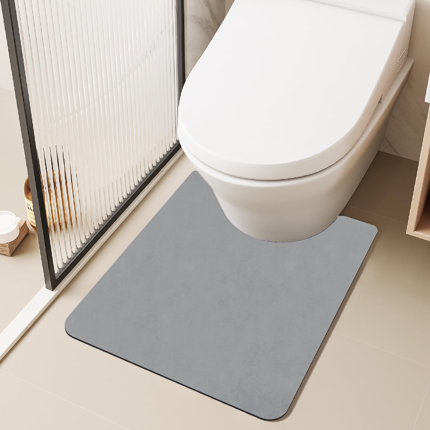 TYUU Toilet Rug, Thin Toilet Rugs U Shaped Washable Non Slip Absorbent Quick Dry Low Pile Toilet Mat, 20"x24" U Shape Light Grey