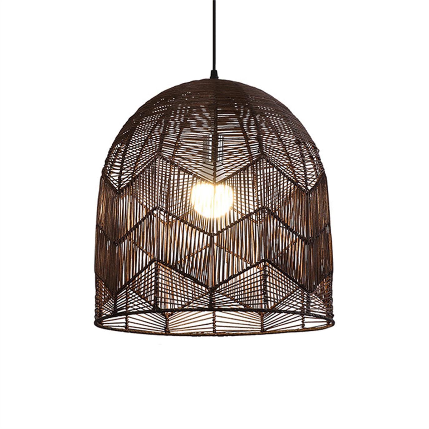 LYMSXAZOU Woven Rattan Chandelier Coastal Hanging Lighting, 15.7''W Bedroom Lampshade Hollow Design E27 Height Adjustable Ceiling Lamp Decoration for Kitchen Island, Boho Lighting Fixtures