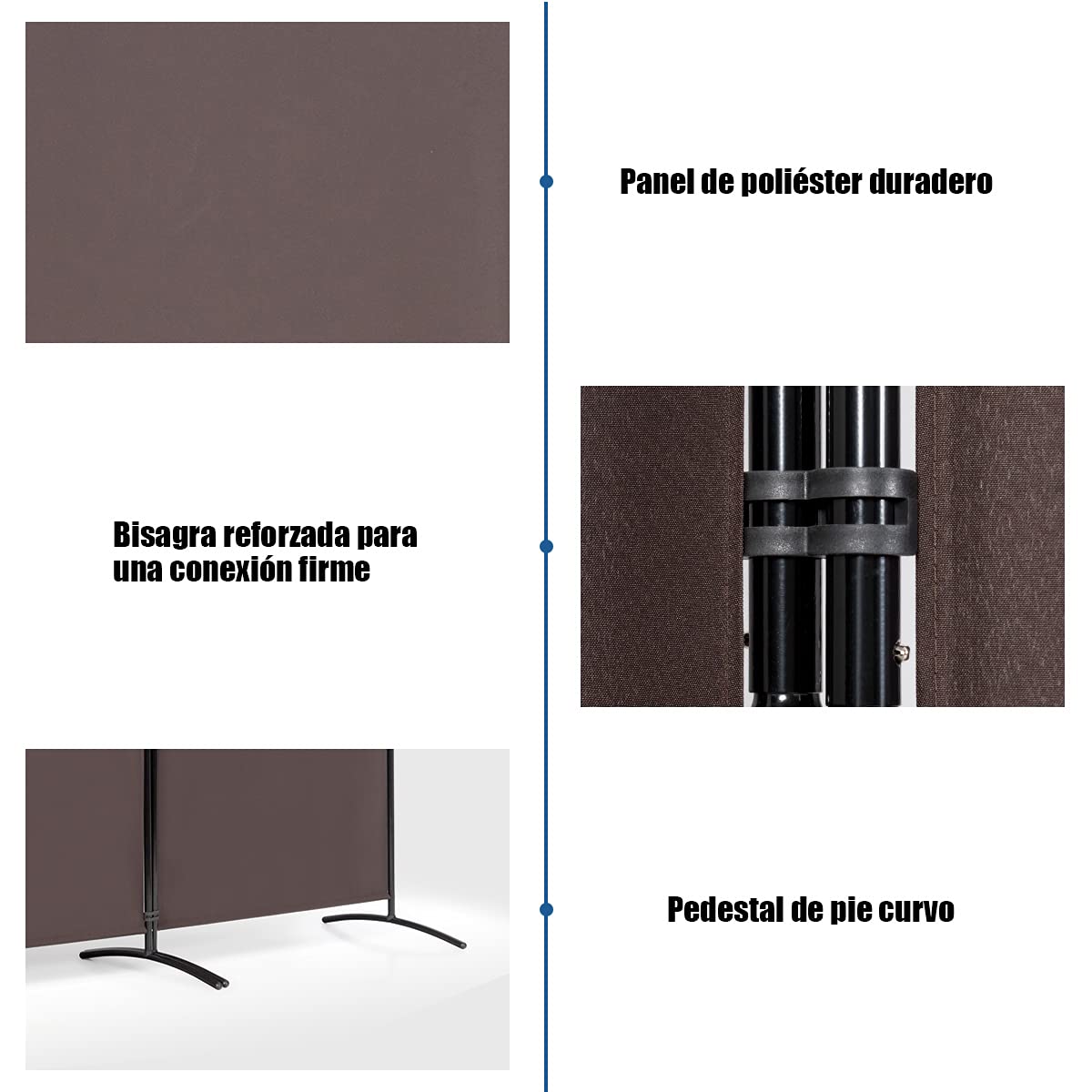 COSTWAY Biombo de 3 Piezas Separador con Almohadilla de Pie Ajustable Pantalla de Privacidad para Casa Oficina Dormitorio (marrón)