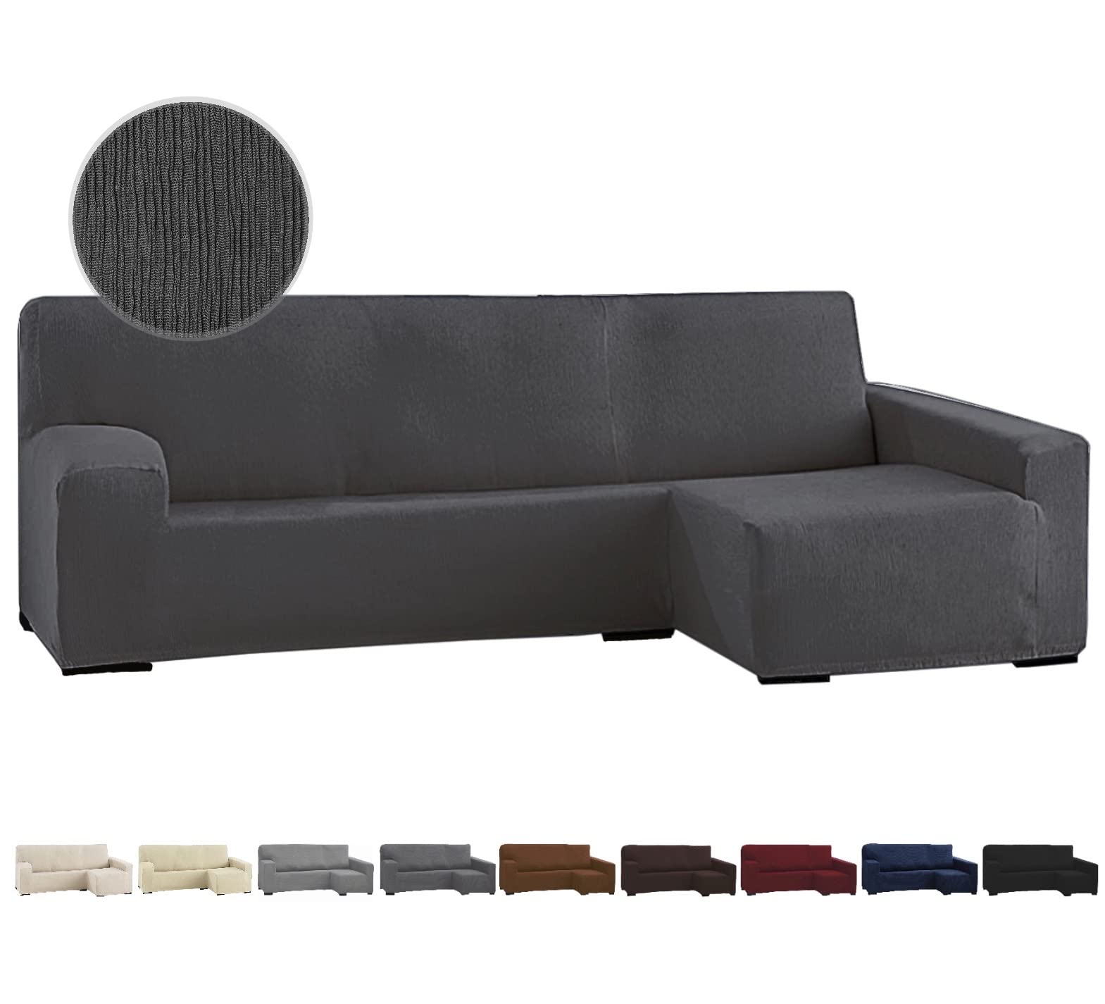 GFD - Funda de Sofá Chaise Long, Funda Protectora de Sofá Chaise Longue L de Tela Elástica Ajustable, Resistente Perros Gatos Mascotas (Gris Oscuro, Derecha)