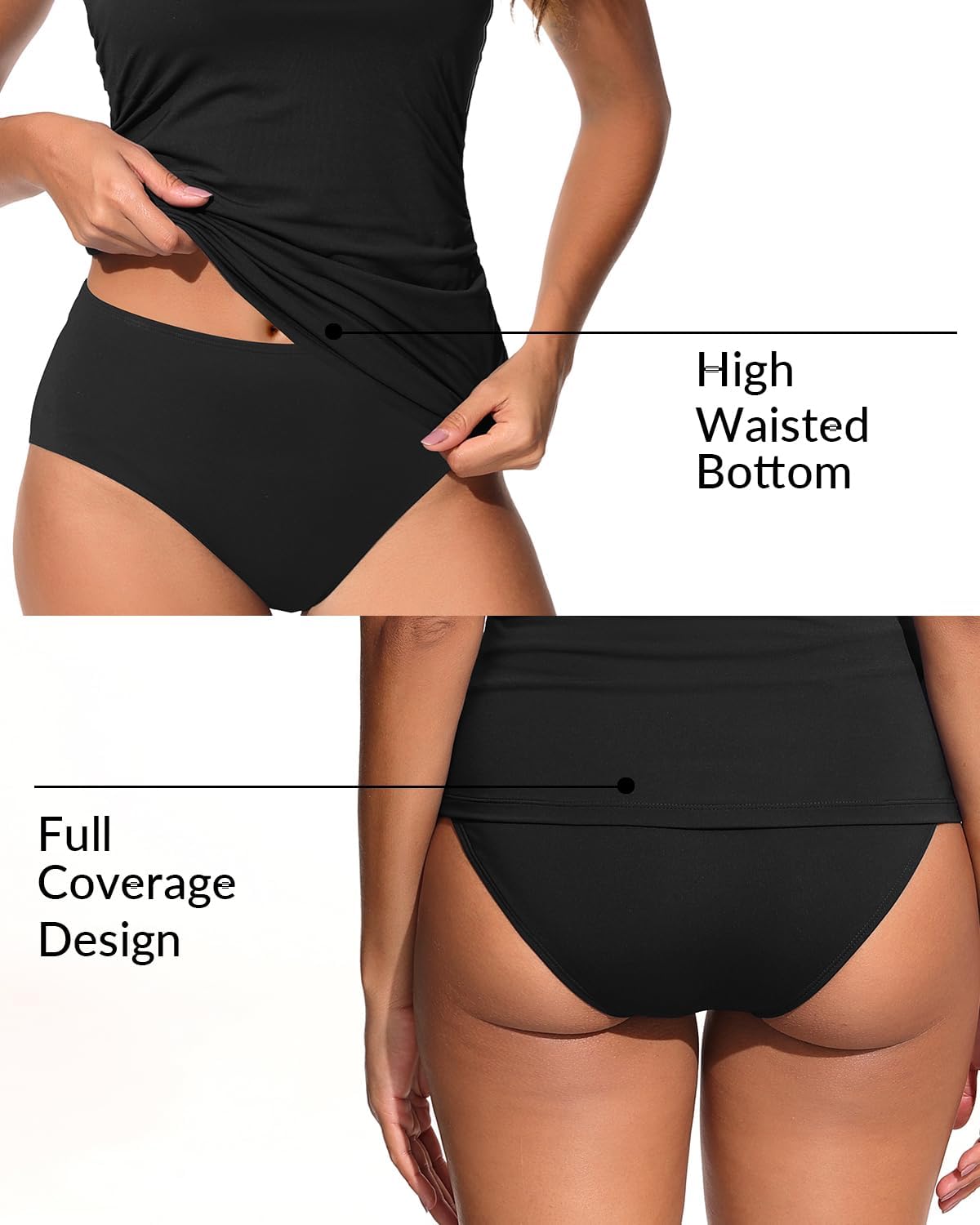 Womens Two Piece Tankini Swimsuit Tummy Control Bathing Suits Slim Halter Swimwear with High Waisted Bottom - Image 4