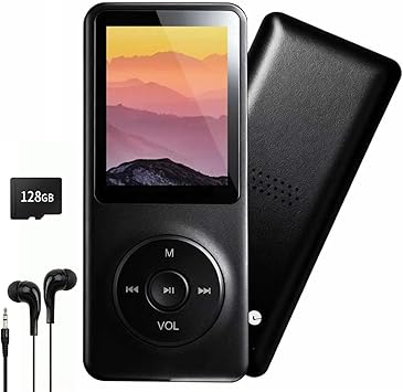 128GB MP3 Player with Bluetooth - Portable Music Player for Kids - with Built-in HD Speaker, Voice Recorder, HiFi Sound, E-Book (Included Earphones)