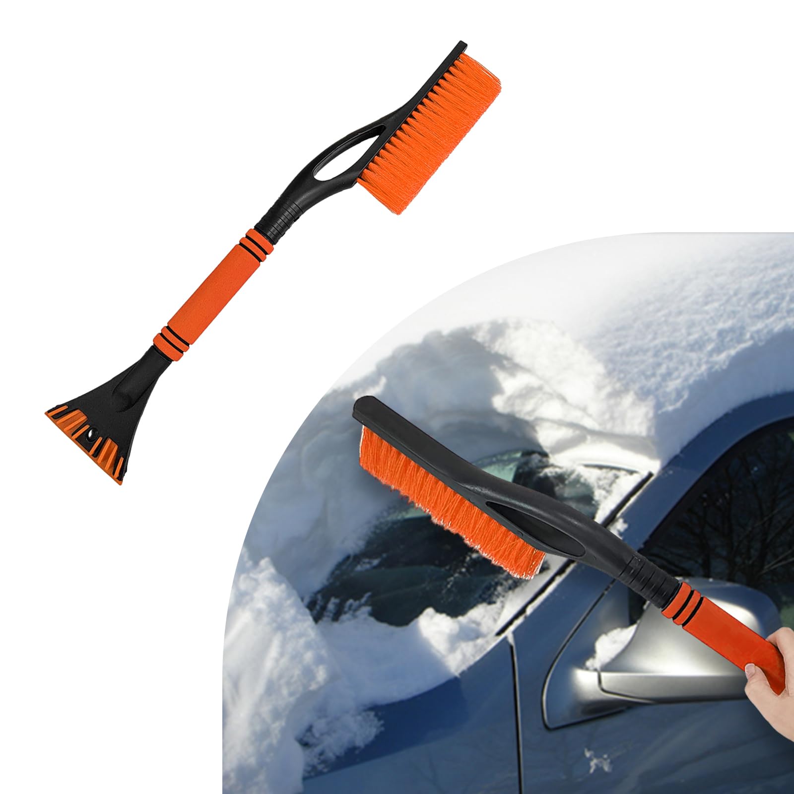 Dickno 61 cm Auto-Schneeschaber und Bürste, abnehmbarer, kratzfreier Eiskratzer mit ergonomischem Schaumstoffgriff, universelles Winter-Schnee-Entfernungswerkzeug für Auto-Windschutzscheiben-Fenster