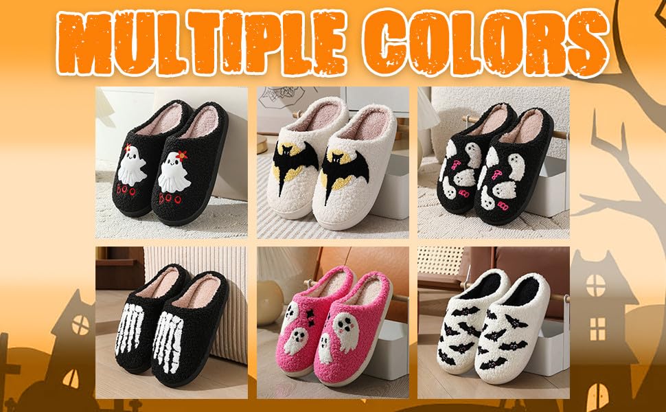 Cathalem Halloween Slippers for Women Men Plush Fuzzy Foam Fur Lined Slippers Holiday Indoor House Home Winter Warm Shoes3